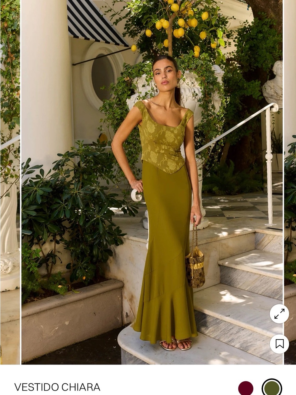 Chiara Olive Green Maxi Dress with Lace Bodice